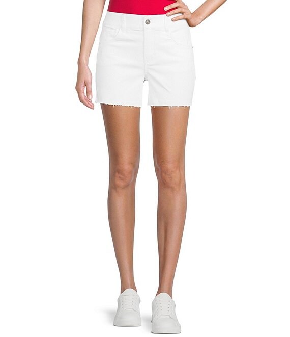 Color:White - Image 1 - Perfect Fit Raw Hem Power Mesh Stretch Raw Hem Twill Shorts