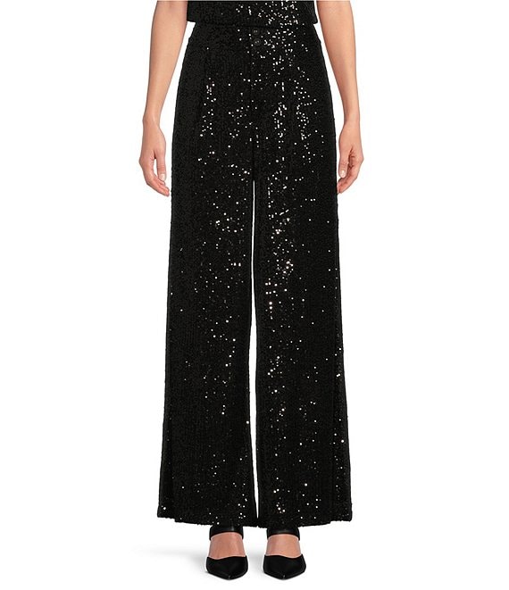 Gibson & Latimer Sequin Flat Front High Rise Wide Leg Coordinating ...