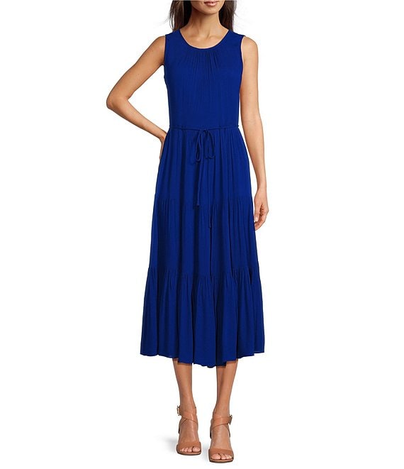 Gibson & Latimer Sleeveless Jewel Neck Tiered A-Line Midi Dress | Dillard's