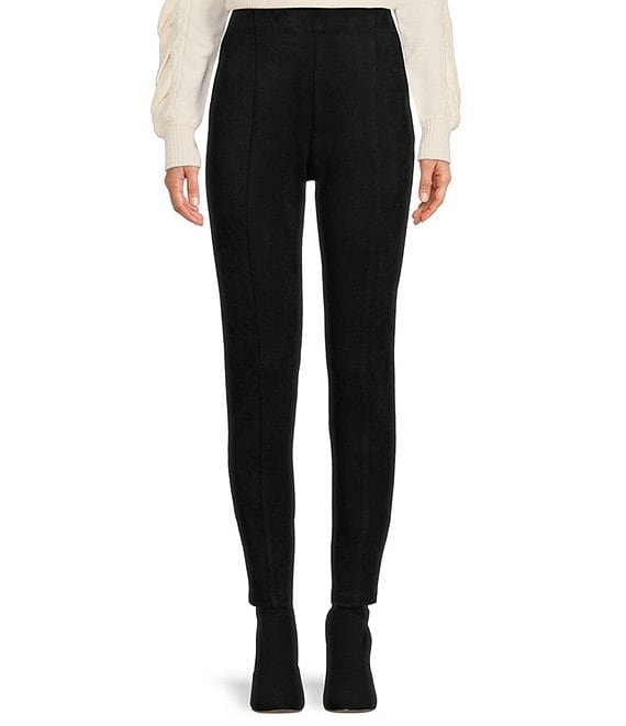 Color:Black - Image 1 - Stretch Faux Suede Front Seam High Rise Skinny Leg Pants