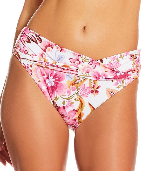 Gibson & Latimer Tropical Heat Print Twist Front Sash Hipster Bottom