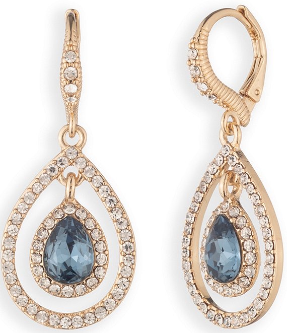 Givenchy Gold Tone Denim Pear Orbital Drop Earrings