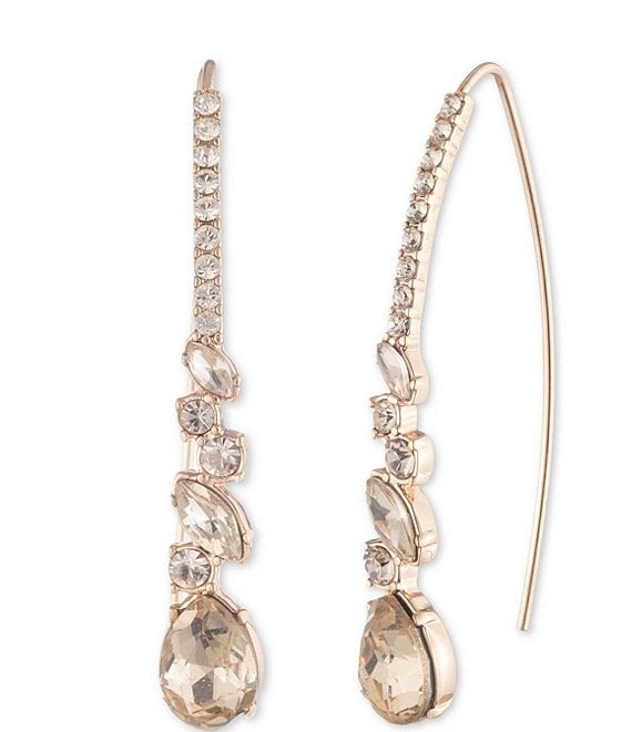 Color:Rose Gold - Image 1 - Pave Mix Shape Threader Earrings
