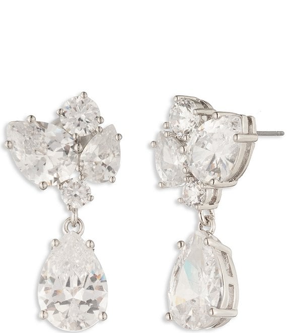 Givenchy Silver Tone Cluster CZ Drop Earrings