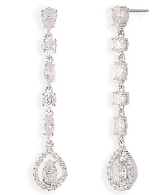 Givenchy Silver Tone Crystal CZ Linear Earrings