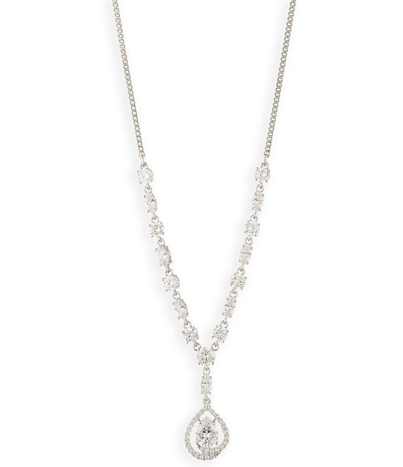 Givenchy Silver Tone Crystal CZ Y Necklace