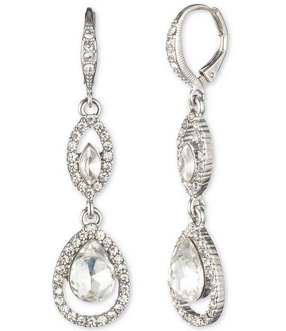 Givenchy Silver Tone Crystal Double Drop Earrings