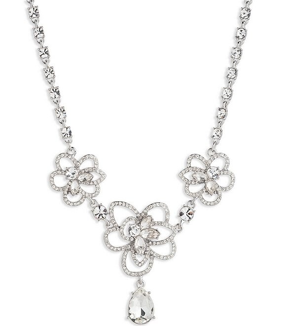 Givenchy Silver Tone Crystal Floral Frontal Collar Necklace | Dillard's