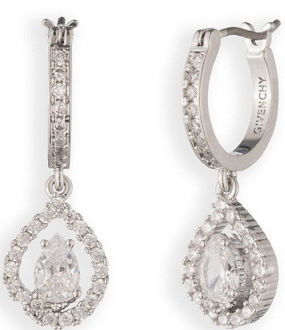 Givenchy Silver Tone Crystal Hoop CZ Drop Earrings