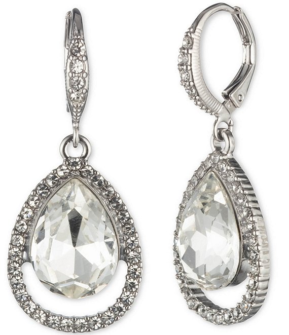 Givenchy Silver Tone Crystal Open Pave Pear Drop Earrings