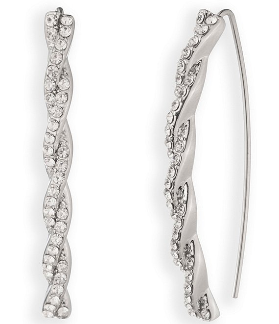 Givenchy Silver Tone Crystal Pave Threader Earrings
