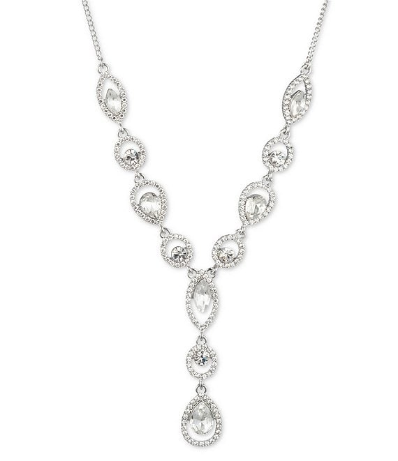 Givenchy Silver Tone Crystal Y Necklace
