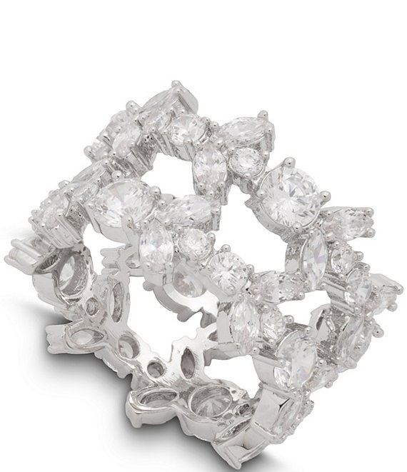 Givenchy Silver Tone CZ Double Row Statement Ring