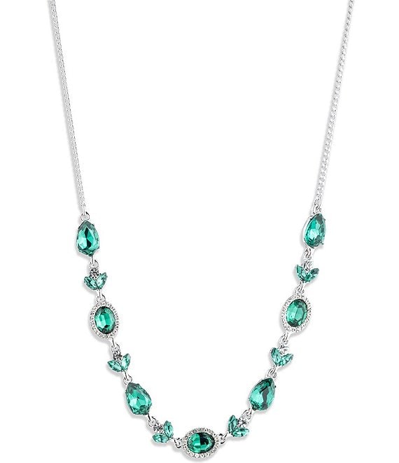 Givenchy Silver Tone Emerald Frontal Collar Necklace
