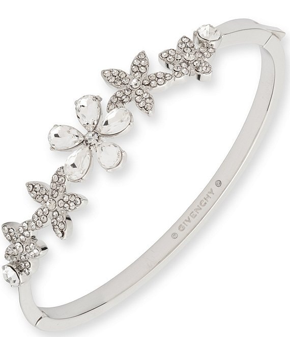 Givenchy Silver Tone Floral Bangle Bracelet