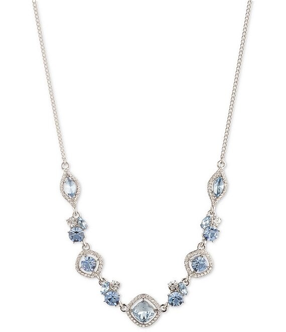 Givenchy Silver Tone Light Sapphire Crystal Collar Necklace