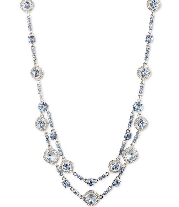 Givenchy Silver Tone Light Sapphire Crystal Short Multi-Strand Necklace