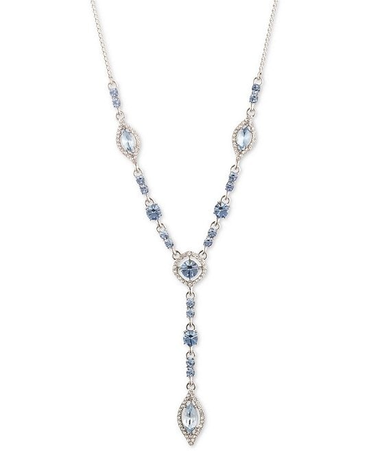 Givenchy Silver Tone Light Sapphire Crystal Y-Necklace