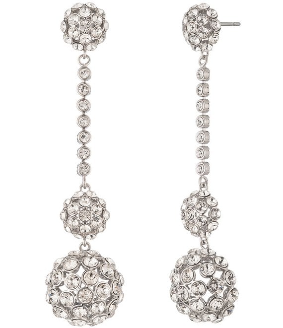 Givenchy Silver Tone Pave Cluster Linear Earrings
