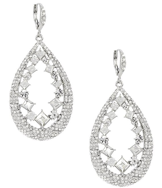 Givenchy Silver Tone Pave Pear Orbital Earrings