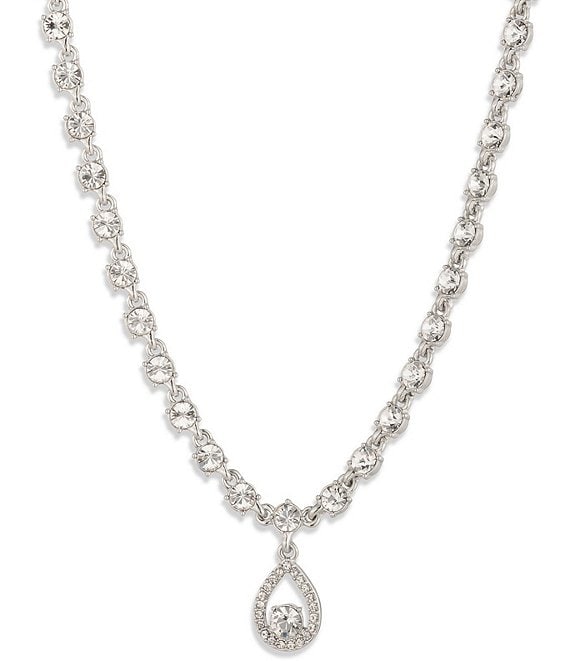 Givenchy Silver Tone Pave Pear Short Pendant Necklace