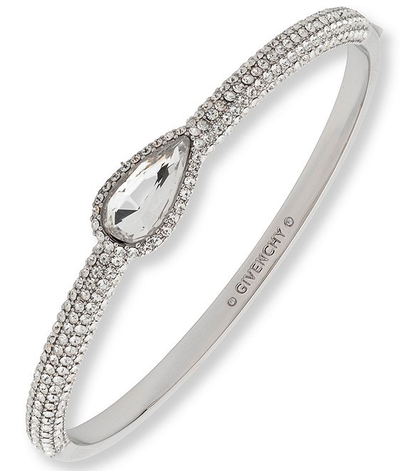 Givenchy Silver Tone Pear Stone Bangle Bracelet