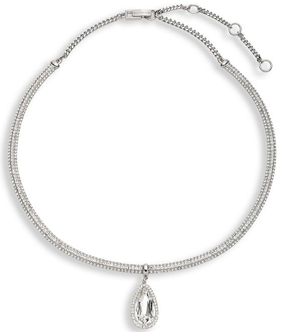Givenchy Silver Tone Pear Stone Pendant Collar Necklace