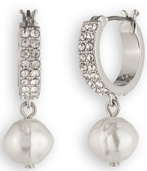 Givenchy Silver Tone Pearl Hoop Drop Earrings