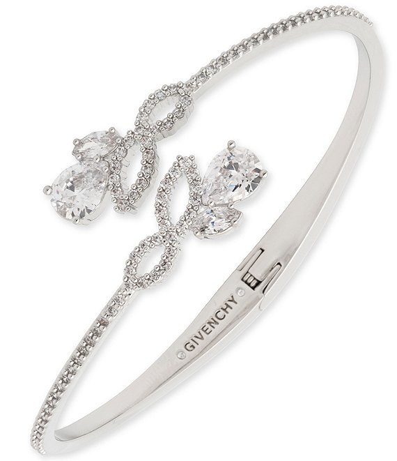 Givenchy Silver Tone Viney Rhinestone Bypass Cuff Bracelet