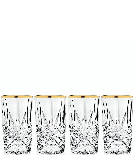 Color:Gold - Image 1 - Dublin 4-Piece Handcrafted Gold-Rimmed Crystal Highball Glass Set