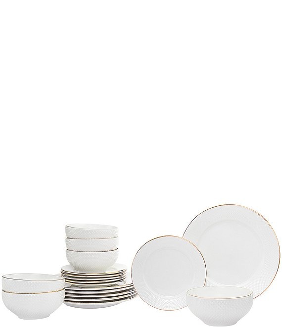 Color:White and Gold - Image 1 - Pique Gold 18-Piece Dinnerware, Service for 6