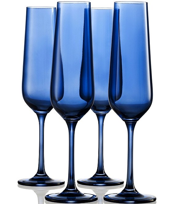 Godinger Sheer Blue Fluted Champagne Glasses, Set Of 4 