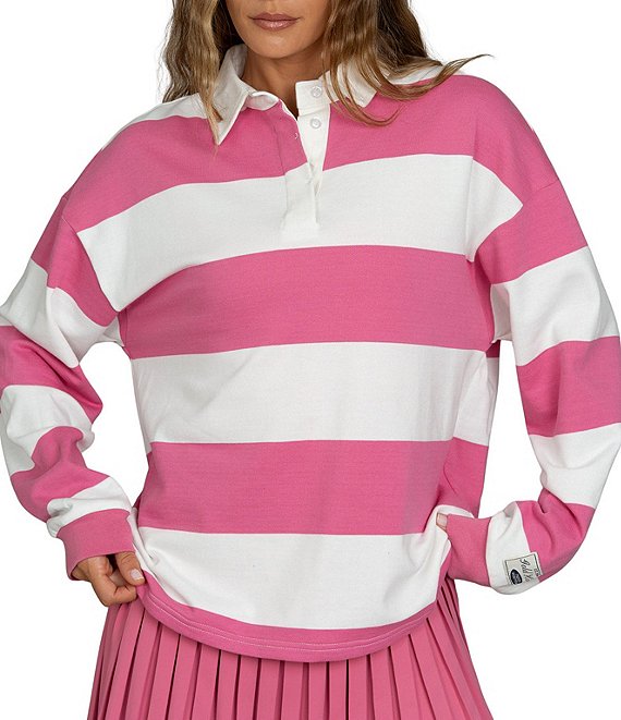 GOLD HINGE Striped Rugby Collared Neck Long Sleeve Top
