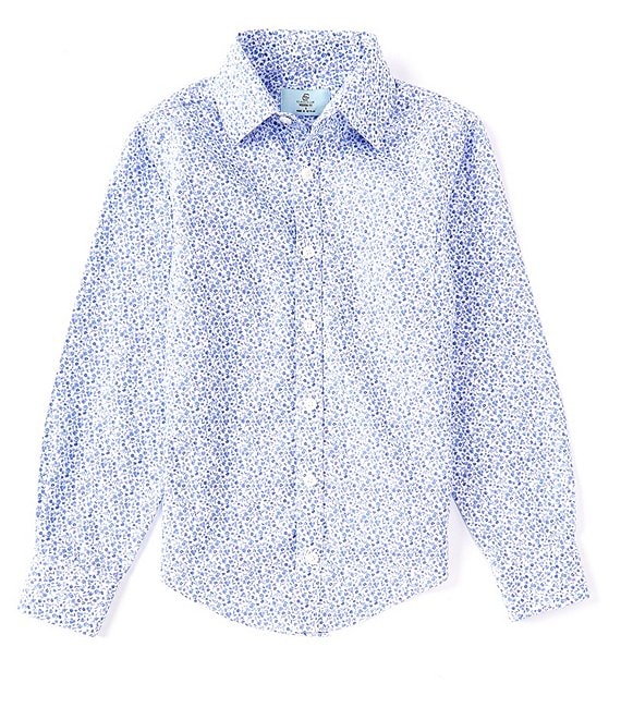 Color:Blue - Image 1 - Big Boys 8-20 Long Sleeve Point Collar Floral Button Down Shirt