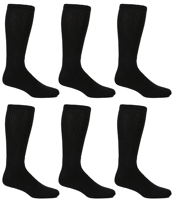 Color:Black - Image 1 - Gold Label Roundtree & Yorke Big & Tall Cushion 6-Pack Crew Athletic Socks
