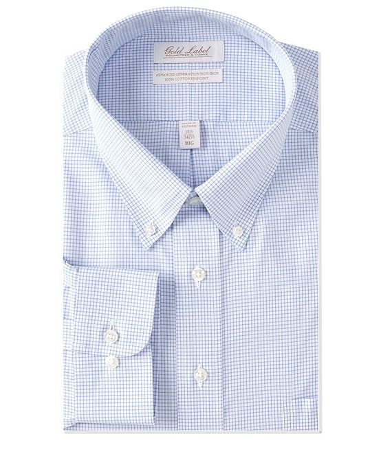 Gold Label Roundtree & Yorke Big & Tall Fitted Non-Iron Button Down Grid Checked Dress Shirt
