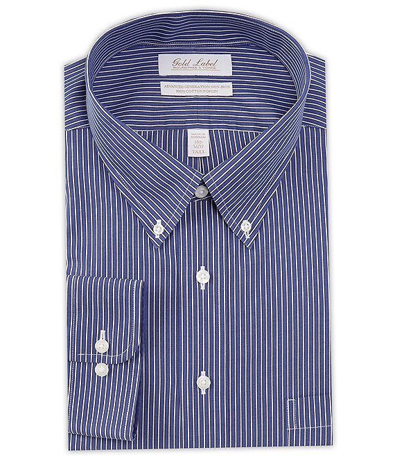 Gold Label Roundtree Yorke Big Tall Non Iron Button Down Collar Striped Dress Shirt