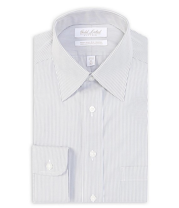 Gold Label Roundtree & Yorke Non-Iron Fitted Point Collar Stripe Dress Shirt