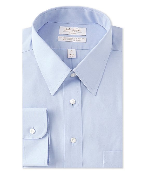Gold Label Roundtree Yorke Full-Fit Non-Iron Point-Collar Solid Dress Shirt, Mens, 18.0 x 35, Light Blue - Dillard's Exclusive
