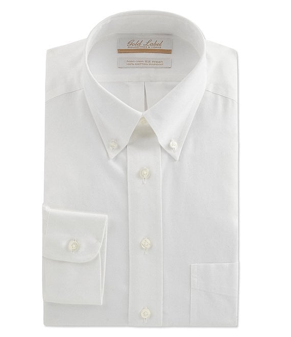 Color:White - Image 1 - Gold Label Roundtree & Yorke Non-Iron Full-Fit Button-Down Collar Solid Dress Shirt