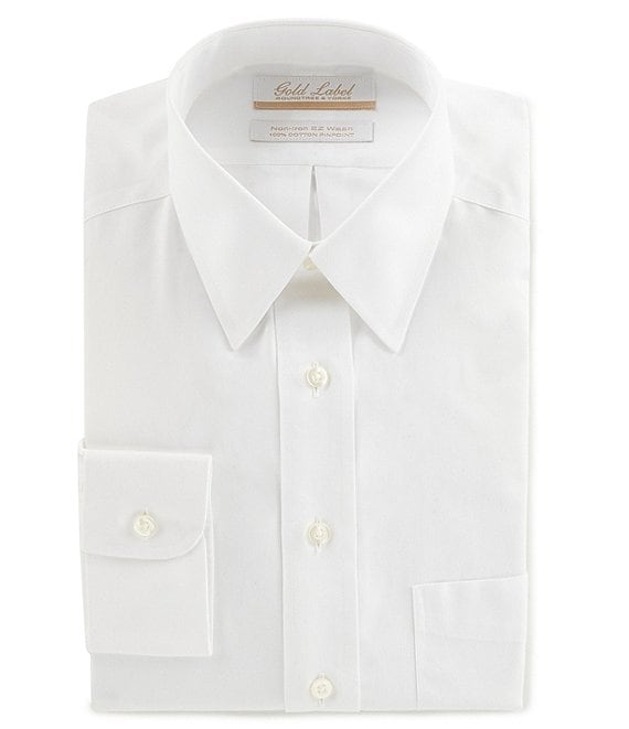 Gold Label Roundtree & Yorke Solid Non-Iron Fitted Classic-Fit Point-Collar Dress Shirt with French Cuffs 