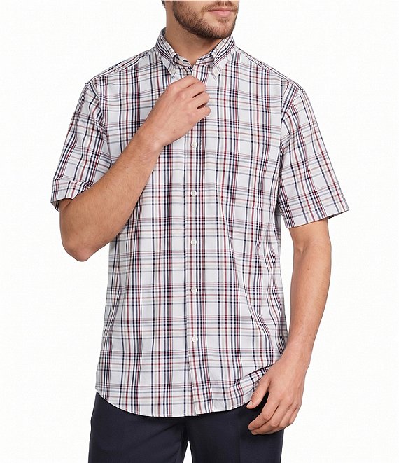 Gold Label Roundtree & Yorke Non-Iron Short Sleeve Large Plaid Poplin Sport Shirt