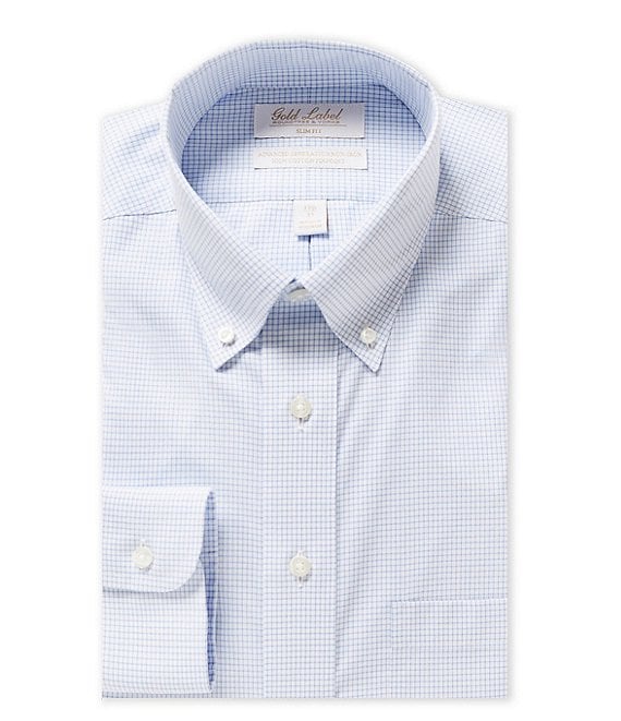 Gold Label Roundtree & Yorke Non-Iron Slim-Fit Button-Down Collar Grid ...