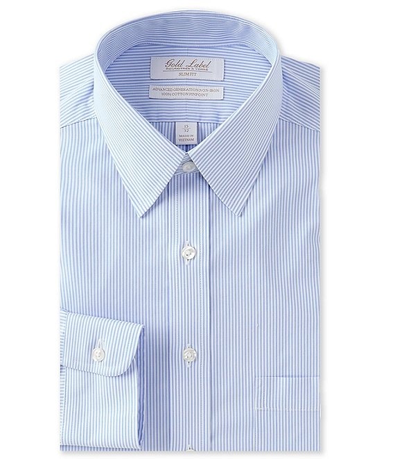 Gold Label Roundtree & Yorke Slim Fit Non-Iron Point Collar Striped Dress Shirt