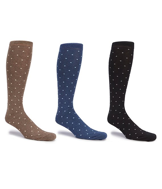 Color:Dot Assorted - Image 1 - Gold Label Roundtree & Yorke Patterned Assorted Over-the-Calf Dress Socks 3-Pack