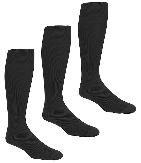 Color:Black - Image 1 - Gold Label Roundtree & Yorke Rib Over-the-Calf Socks 3-Pack