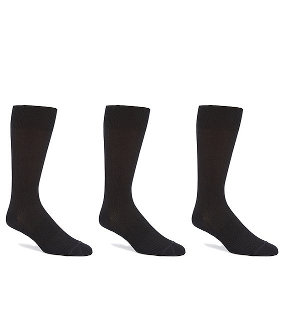 Color:Black - Image 1 - Gold Label Roundtree & Yorke Solid Ribbed Crew Socks 3-Pack
