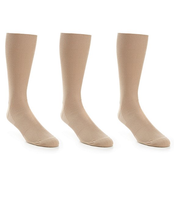 Color:New Khaki - Image 1 - Gold Label Roundtree & Yorke Striped Crew Socks 3-Pack
