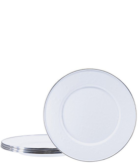 Golden Rabbit Enamelware Solid Textured White Dinner Plates, Set of 4