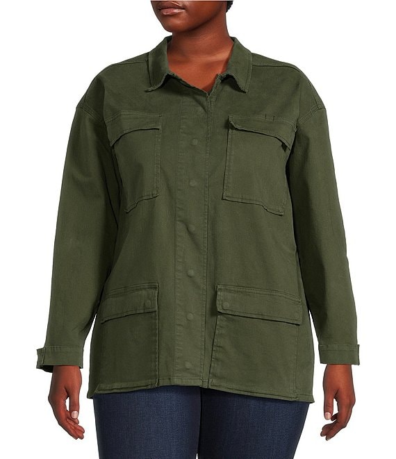 Good American Button Front Long Sleeve Utility Jacket